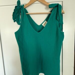 Anthropologie Green Tie Front Sleeveless Tank Top